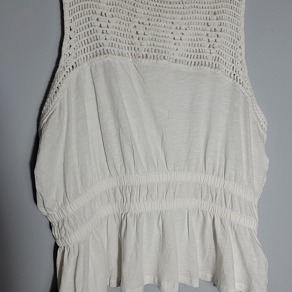 Lucky Brand Women's Size Large White Crochet Double Elastic Waist Crop Top - Picture 5 of 7